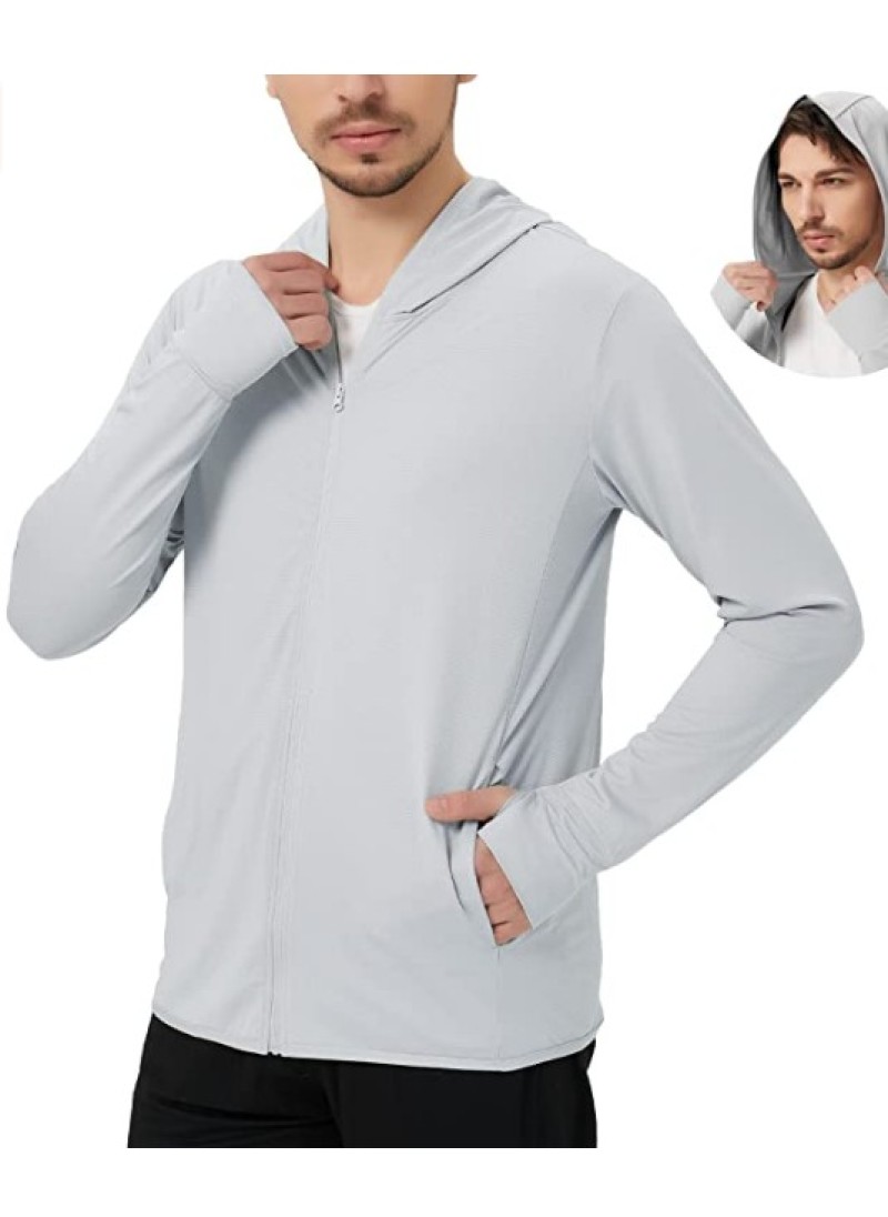 Grey Men's UPF 50+ Sun Protection Hoodie Shirt Lon...