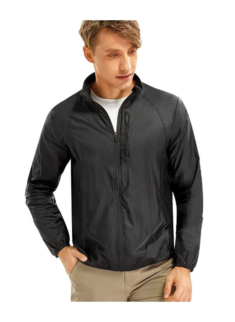 Black Men's UPF 50+ Sun Protection Jacket Long Sle...