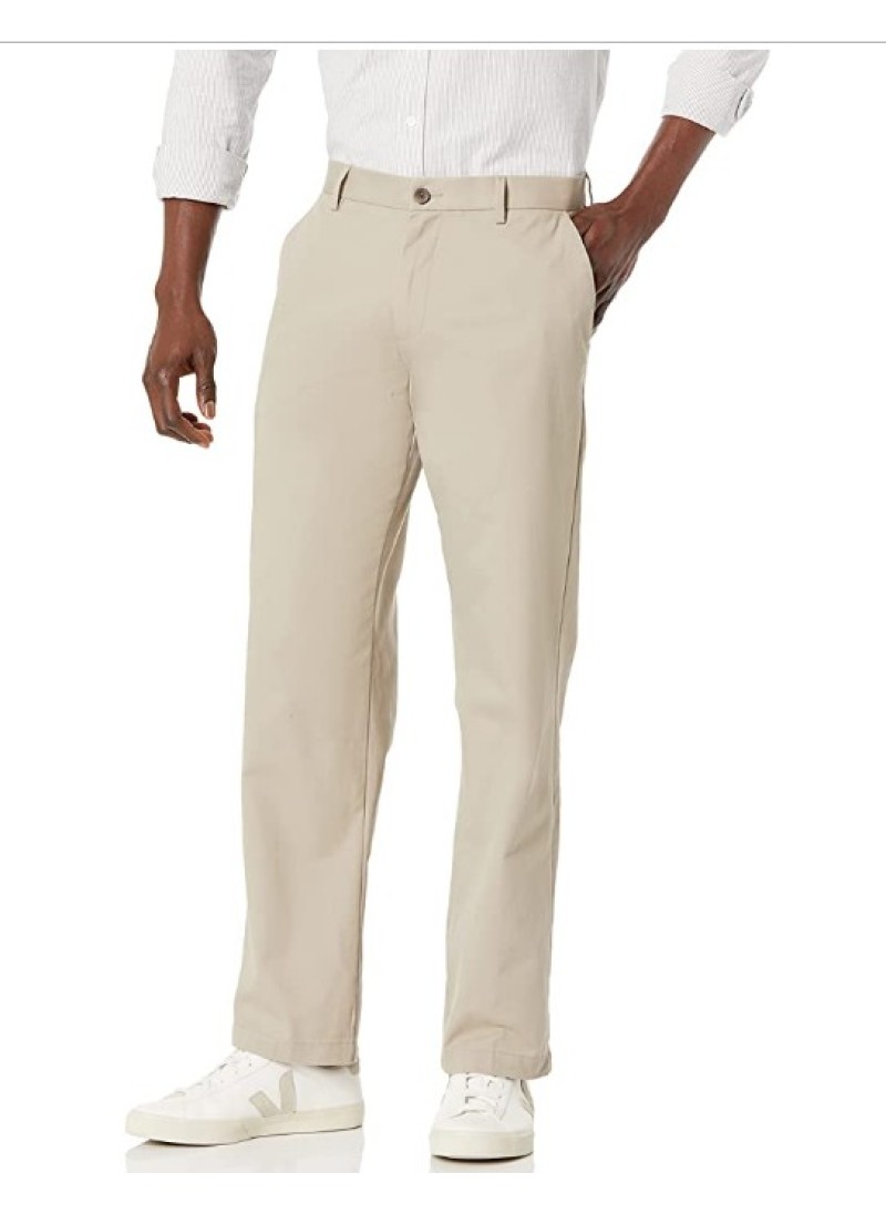 Khaki Brown Men's Classic-fit Wrinkle-Resistant Fl...